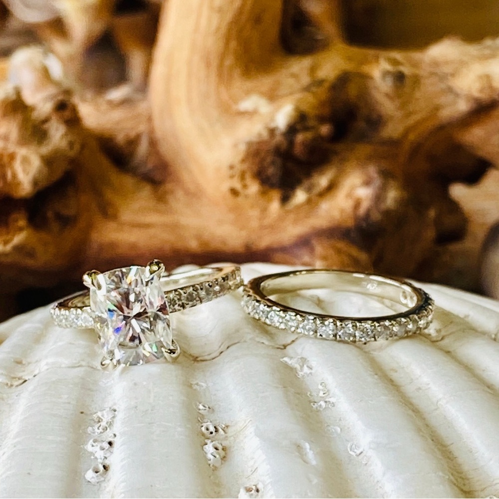 SOLD 3 carat Moissanite Wedding Set Solid 14kt White Gold